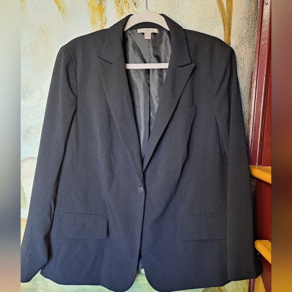 Roz & Ali Black One Button Career Office  Jacket Shoulder Pads – Womens Size 14 - Picture 2 of 8